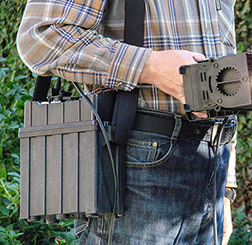 Timbre & Luces mobile battery packs are relatively lightweight, and each comes with a shoulder strap.